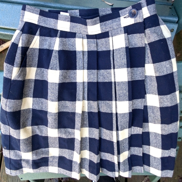 Vtg Women's Pendleton Navy Buffalo Check wool pleated wrap skirt Sz 4 - Picture 1 of 4